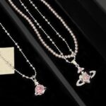 Pink Zircon Heart Planet Necklace